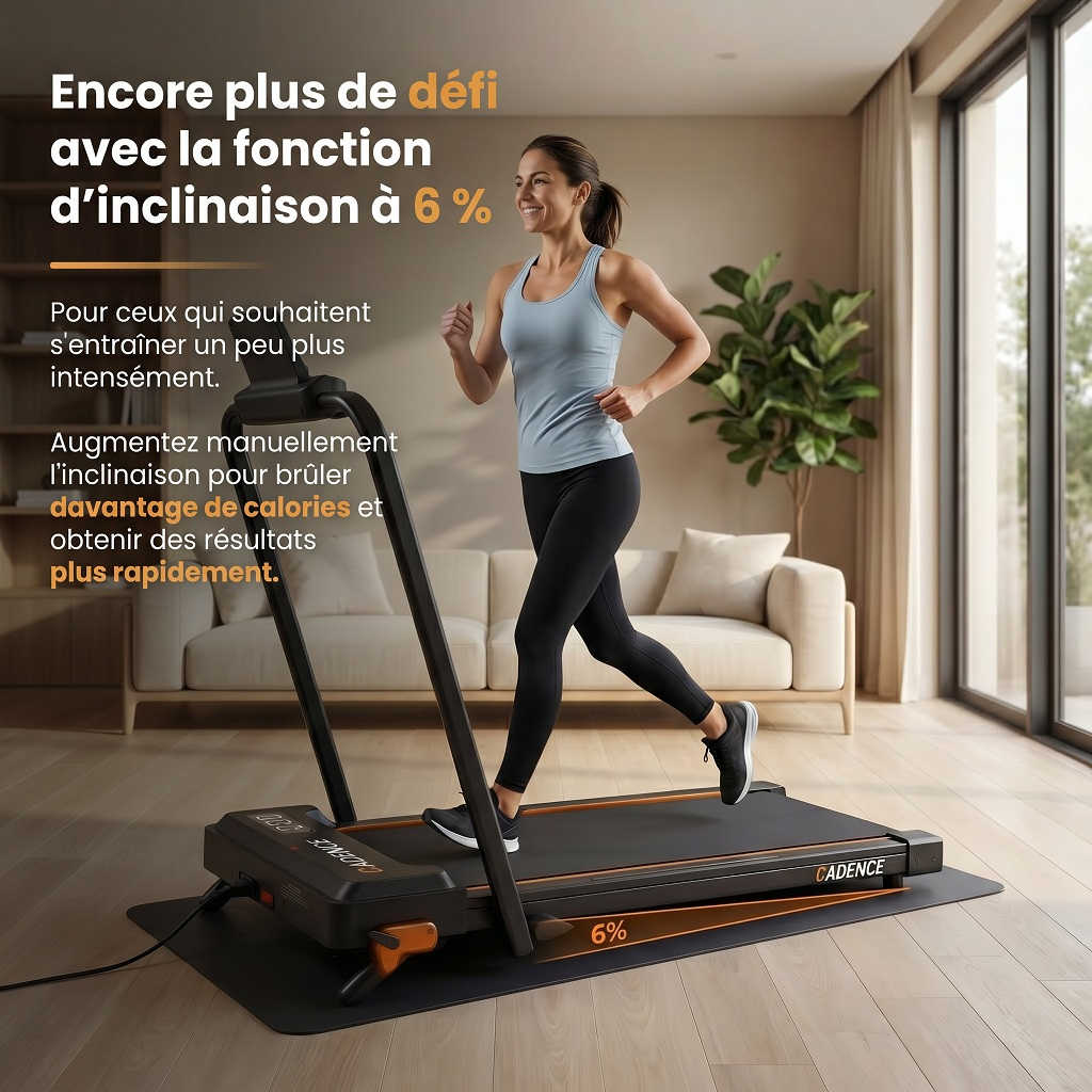 Cadence Pro v3 Incline — Tapis de course pliable avec inclinaison 1–12 km/h et application connectée
